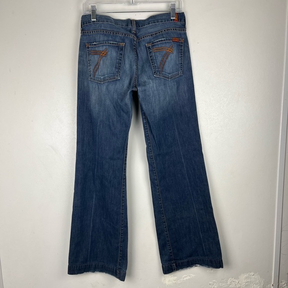 7 For All Mankind Dojo Jeans Flare Leg Dark Blue Size 30 Boho Mid Rise - Picture 6 of 12